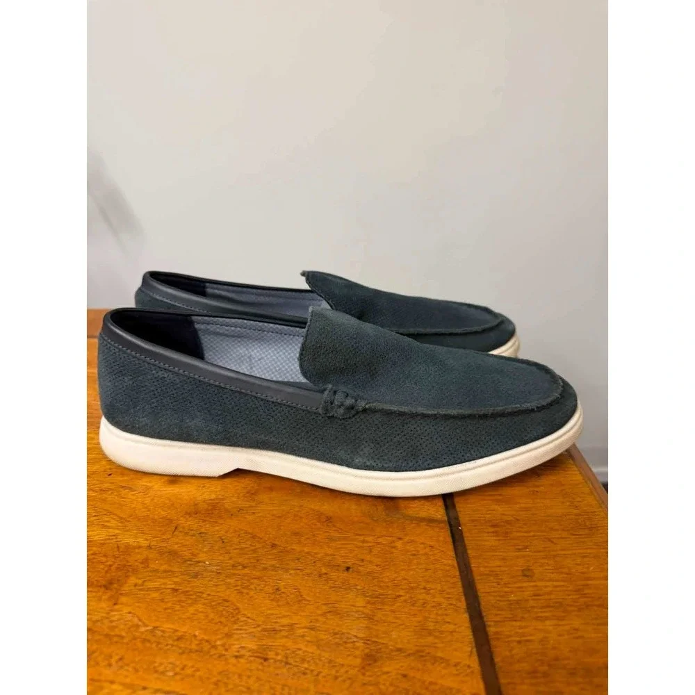 Steve Madden Mens P-Cosimo Navy Blue Perforated Suede Slip On Loafers Size 10